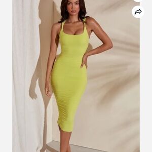 Oh Polly Neon Yellow Midi Dress
